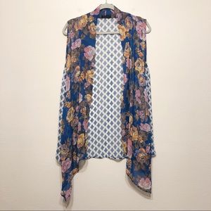 West Kei Mixed Print Sleeveless Sheer Kimono - M